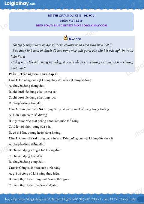 Đề thi học kì 2 Vật lí 10 Cánh diều - Đề số 13